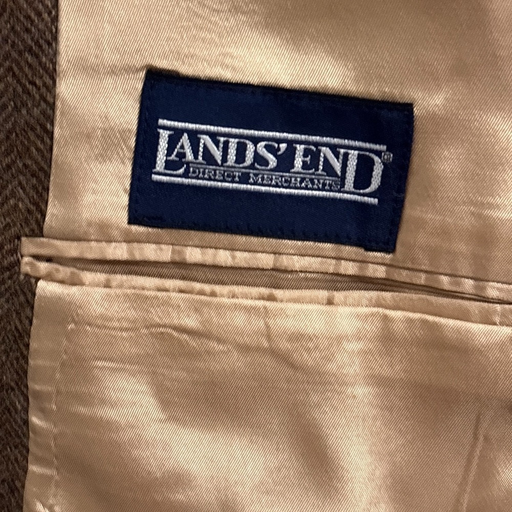Vintage Land End Sport Coat 44L Brown Lambswool Herringbone Tweed Blazer USA 46L - Picture 9 of 12